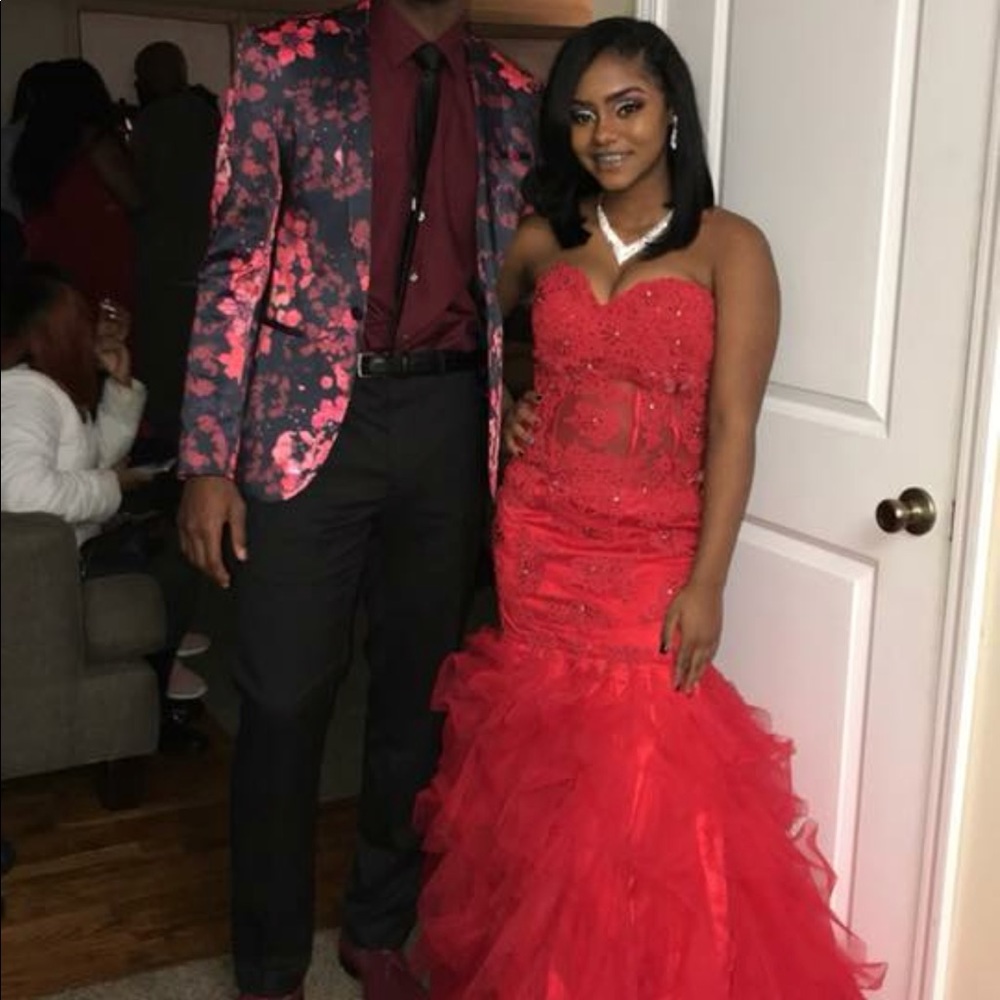 Red mermaid prom dress